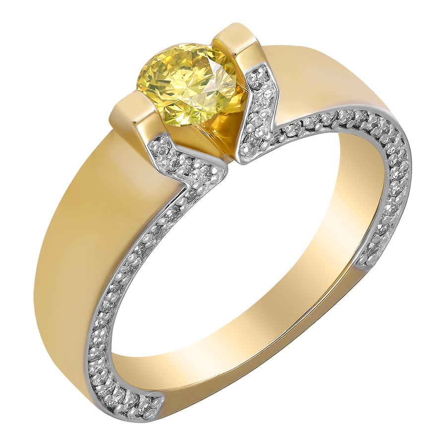 Кольцо, золото, бриллиант, желтый, 01-02067-05-199-01-01